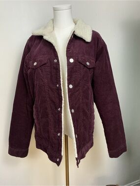Denim & Flower Plum Corduroy Sherpa Trucker Jacket with Cream Lining Mens Medium